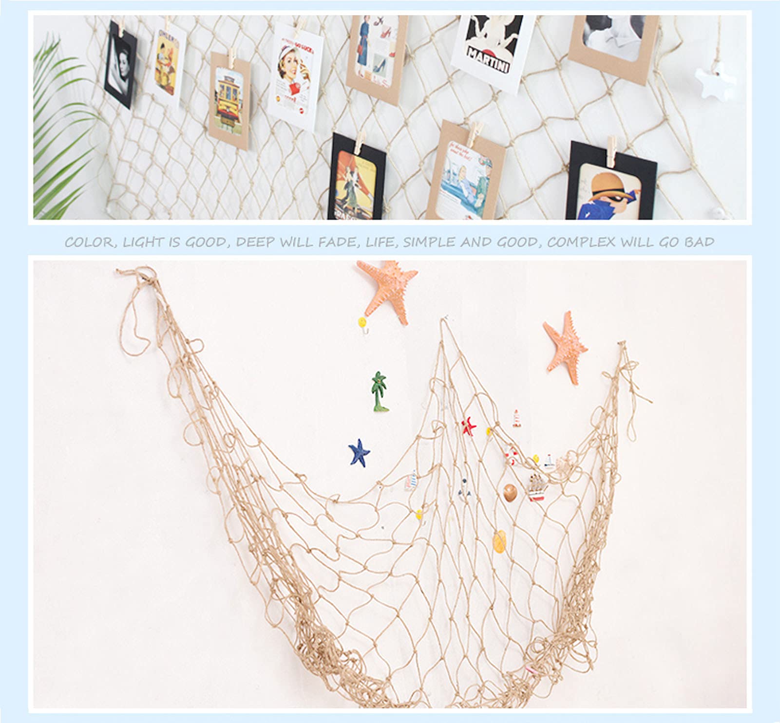 即購入可❣️遊漁 壁飾り⭐️ Amazon.co.jp: 飾り漁網 壁掛け 麻ロープネット 20クリップ付き，壁